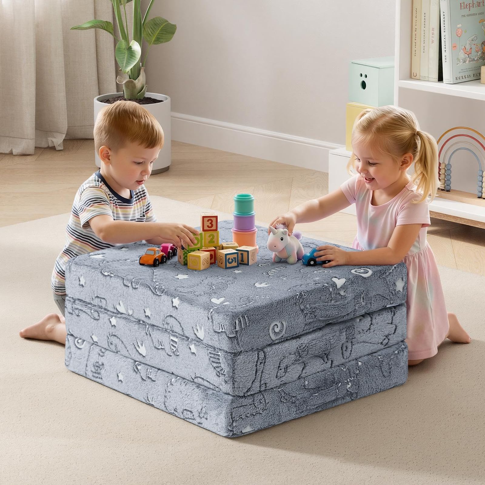 MeMoreCool 3-in-1 design converts to floor bed, lounger, or pouf seating.