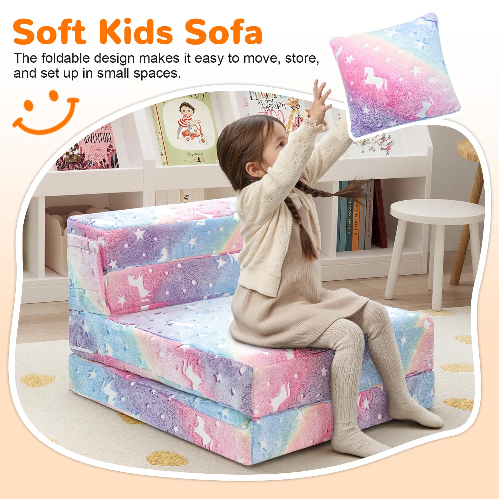 MeMoreCool foldable kids sofa bed with versatile tri-fold design for naps.