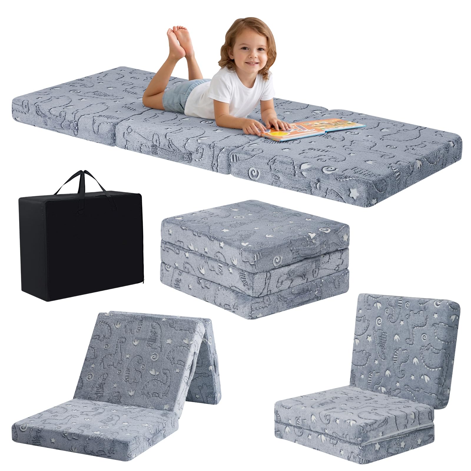 MeMoreCool Glow Dinosaur foldable floor mattress with glow design for cozy naps.
