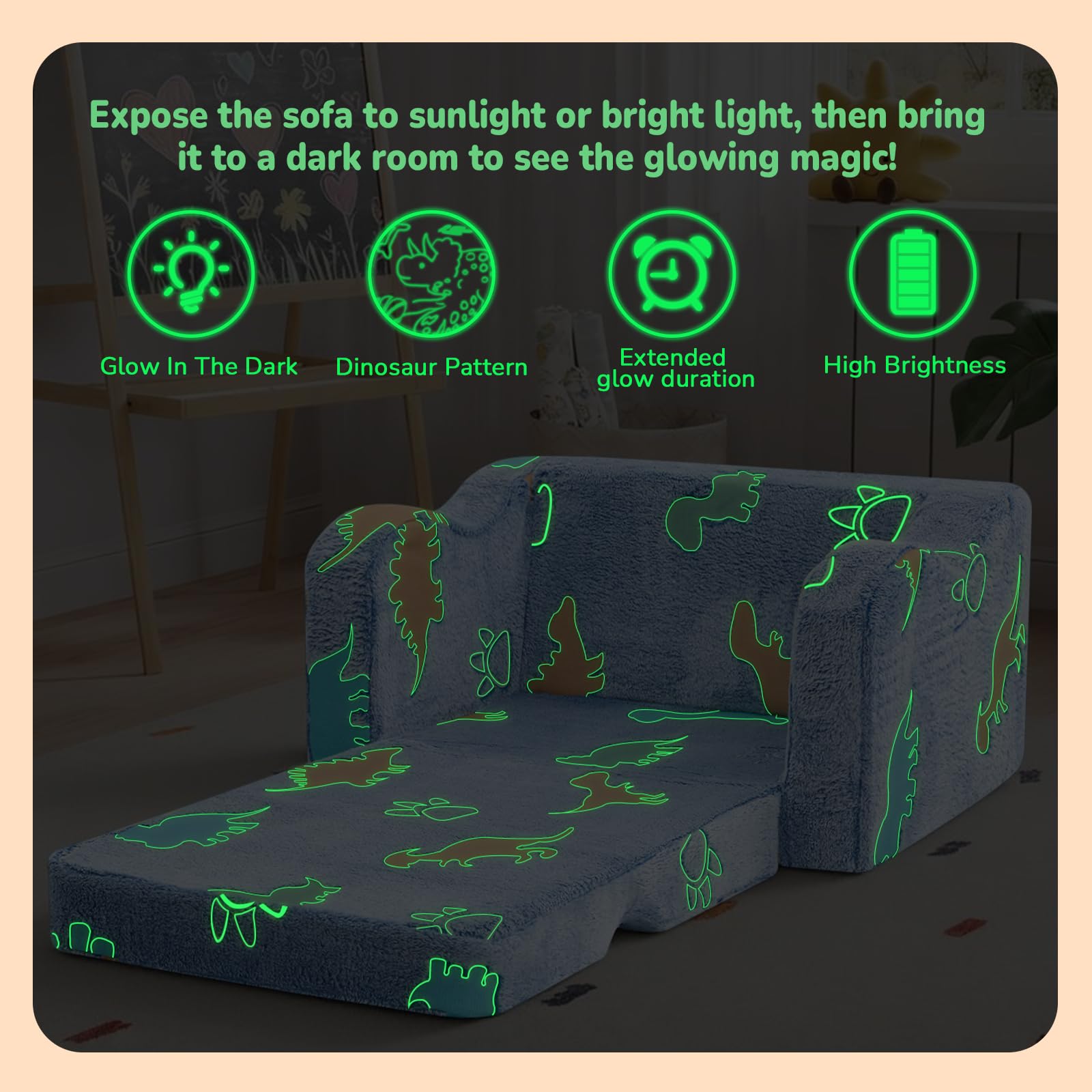 MeMoreCool glowing dinosaur chair folded form for compact storage
