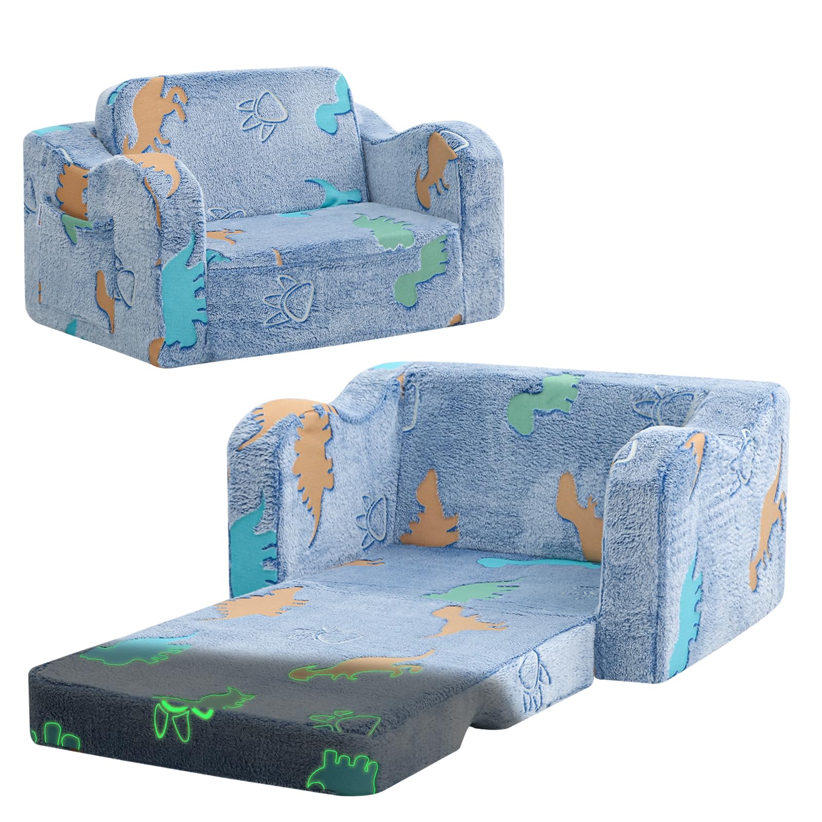 MeMoreCool glowing dinosaur chair front view, ideal for cozy storytelling