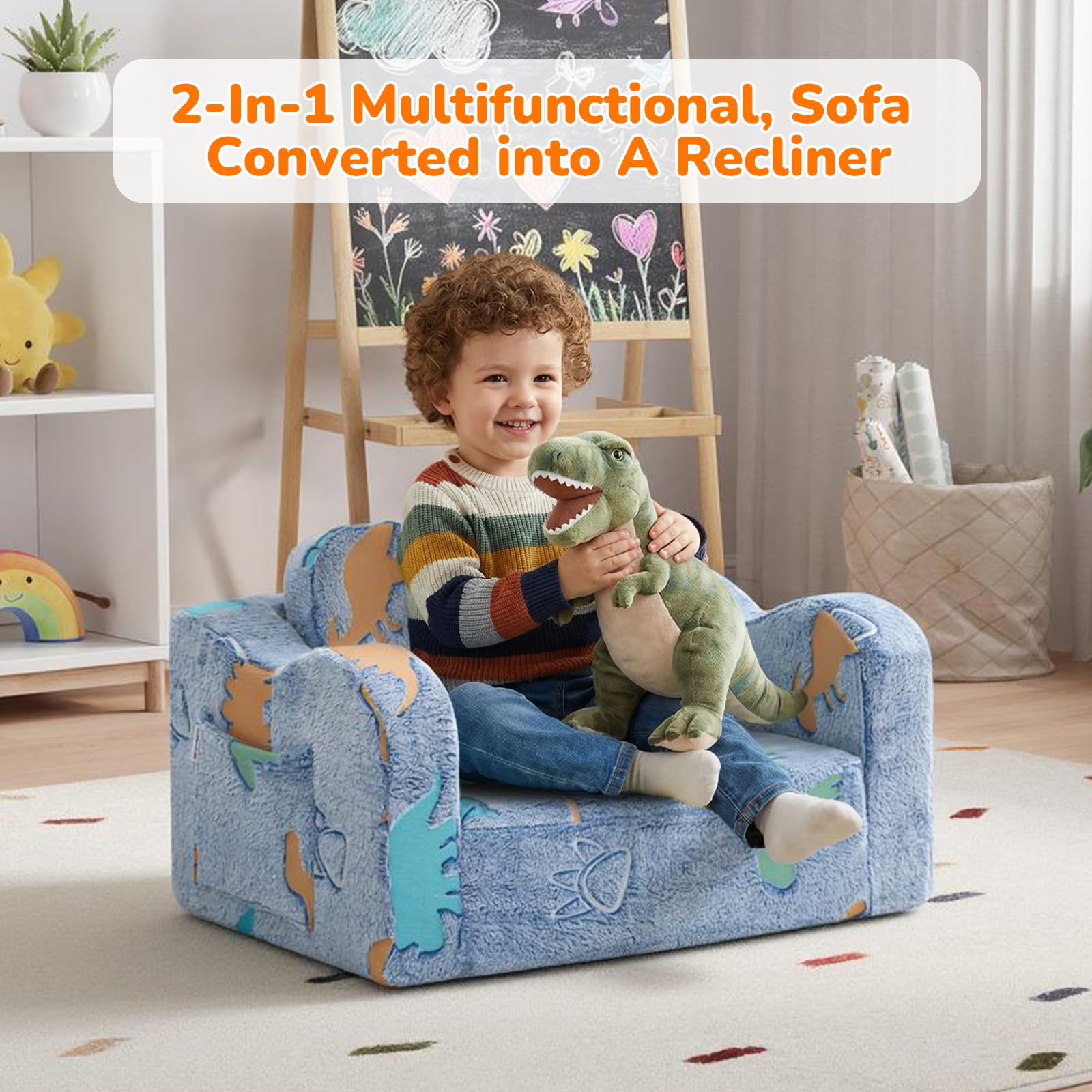 MeMoreCool glowing dinosaur chair extended lounger for longer storytime