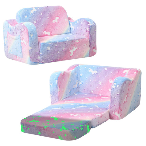 MeMoreCool glowing rainbow unicorn chair glows softly for nighttime play