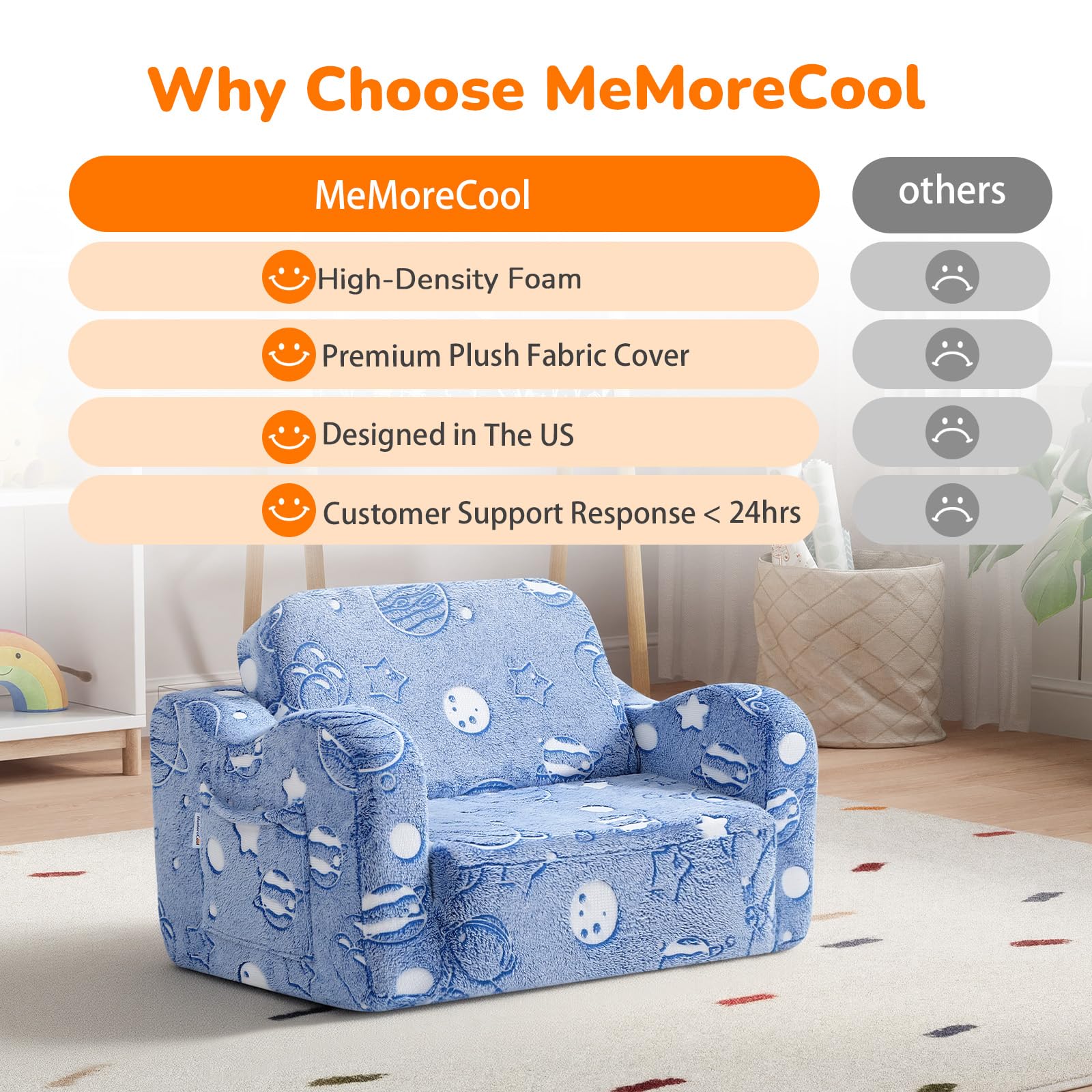MeMoreCool chair dimensions are 40x23x12 inches for kid-friendly sizing.