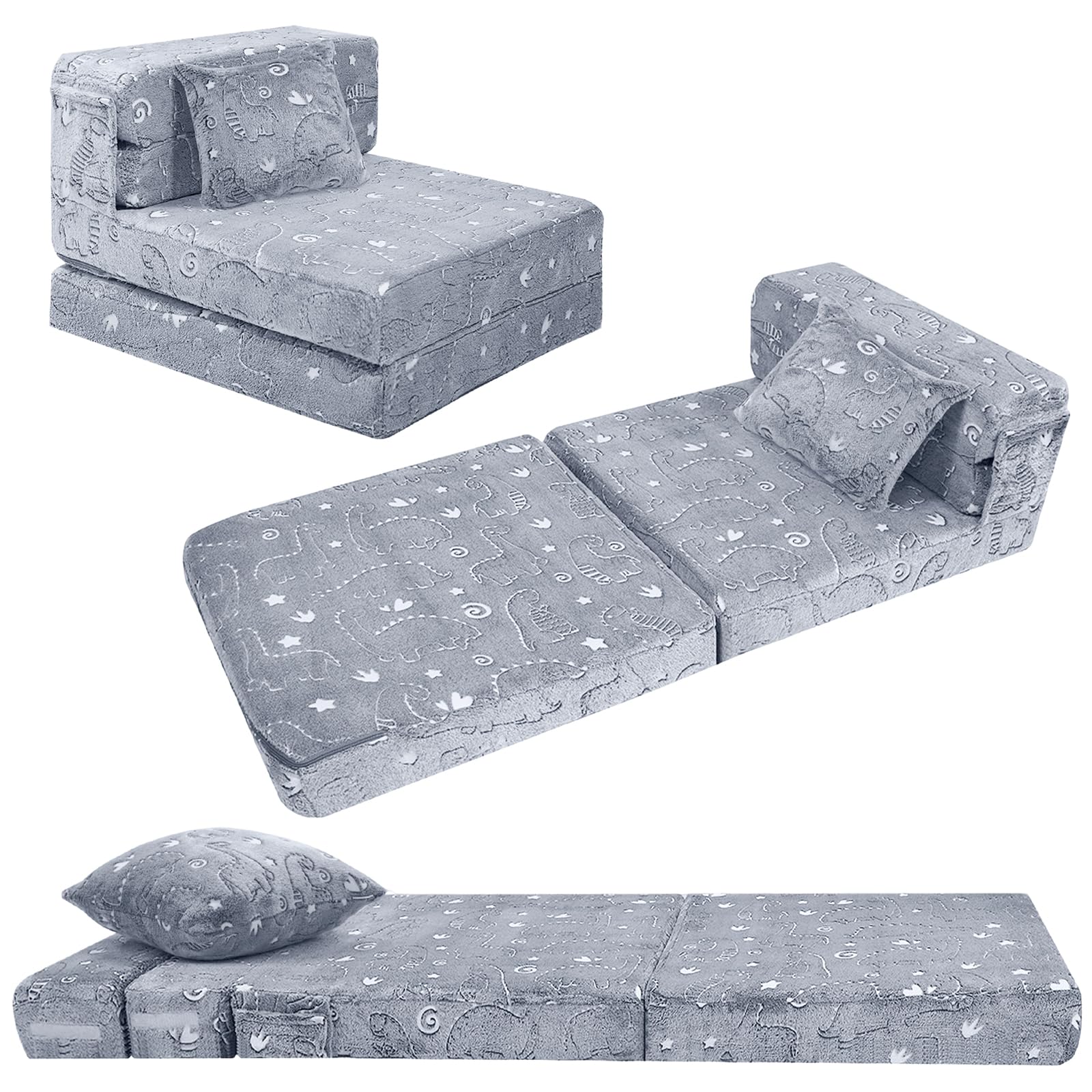MeMoreCool glow dinosaur floor mattress glows softly for cozy bedtime play.