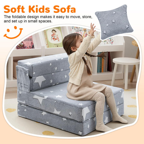MeMoreCool Kids Tri-Fold Sofa Bed folded mode for compact storage after play
