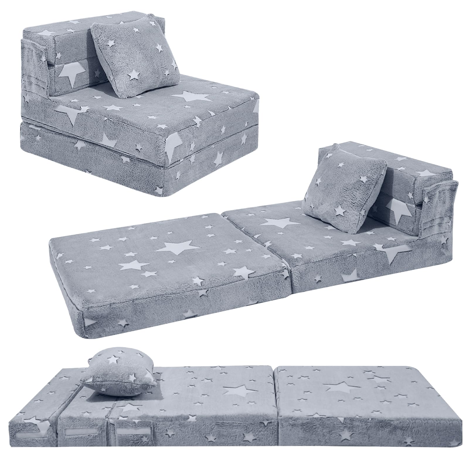 MeMoreCool Kids Tri-Fold Sofa Bed full view shows versatile seating and lounging