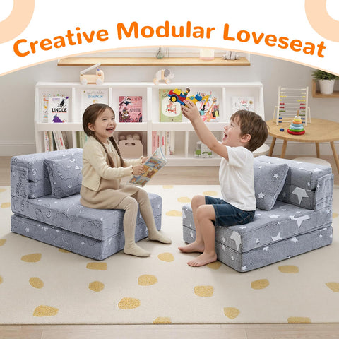 MeMoreCool Kids Tri-Fold Sofa Bed includes throw pillow for comfort