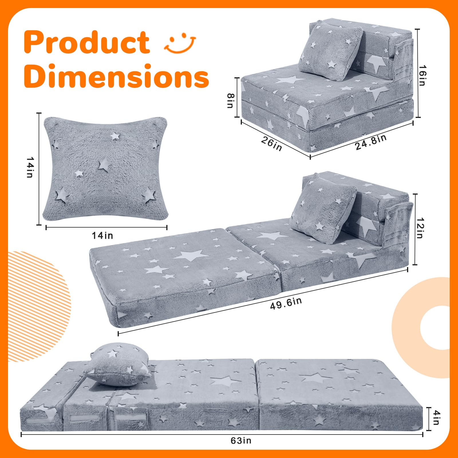MeMoreCool Kids Tri-Fold Sofa Bed removable cover for easy washing
