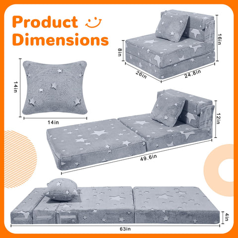 MeMoreCool Kids Tri-Fold Sofa Bed removable cover for easy washing