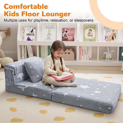 MeMoreCool Kids Tri-Fold Sofa Bed upright chair ready for quick seating