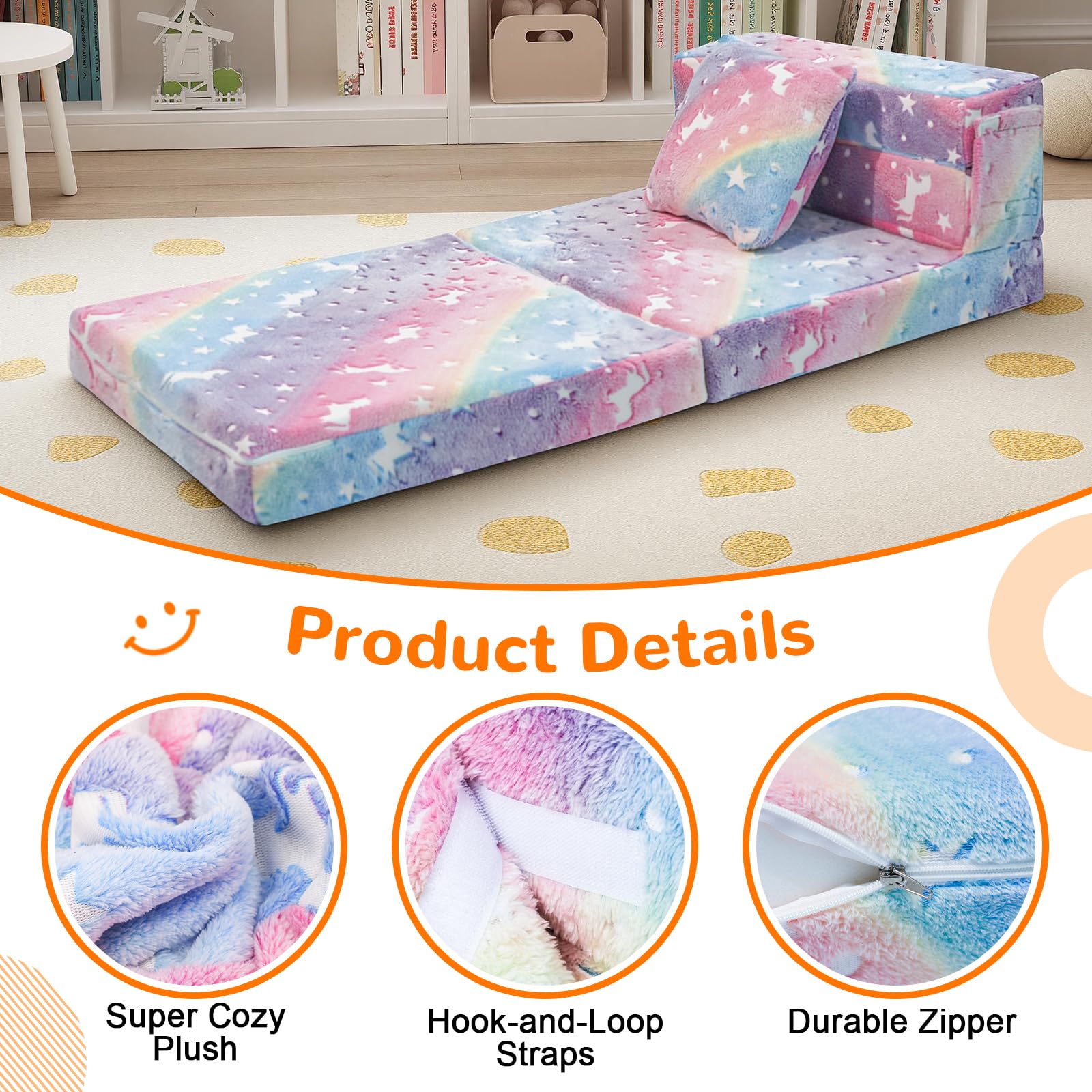MeMoreCool portable kid futon is easy to move for trips.