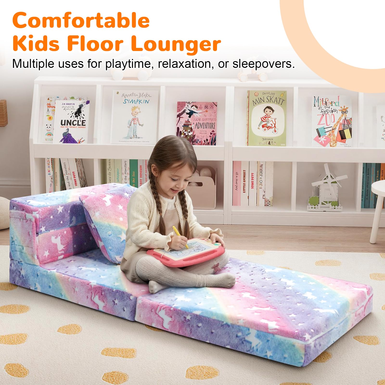 MeMoreCool tri-fold toddler mattress lounge offers soft, comfy lounging.