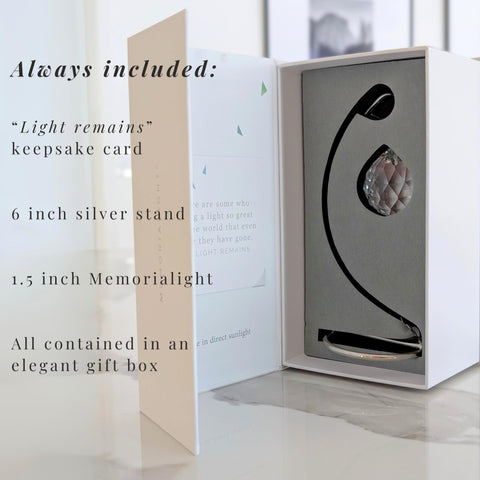 Memorialight 6-inch silver stand supporting a timeless memorial centerpiece