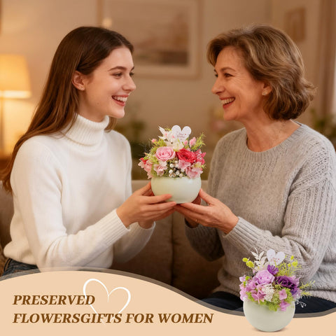 Memorvia eternal rose arrangement in a modern vase, lasting charm for gifts or decor.