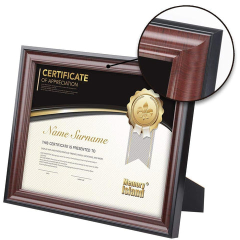 Memory Island diploma display set supports vertical and horizontal hanging.