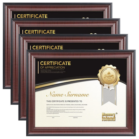 Memory Island diploma frame with cherry wood and real glass front for award display.