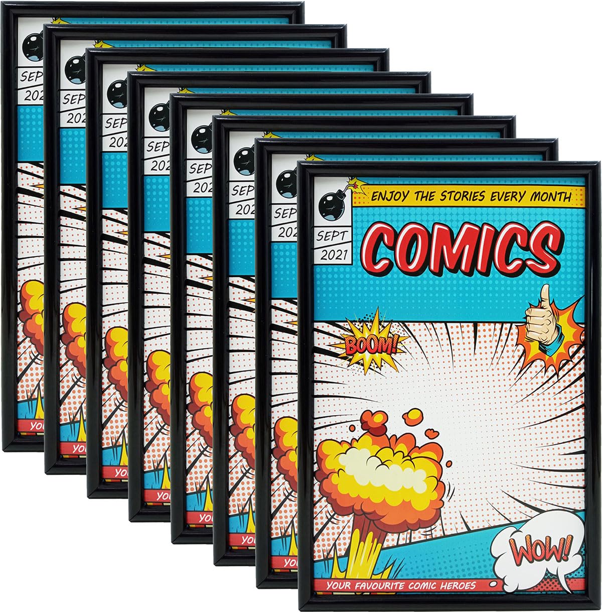 Memory Keeper 8-pack wall-ready comic frame for versatile display.