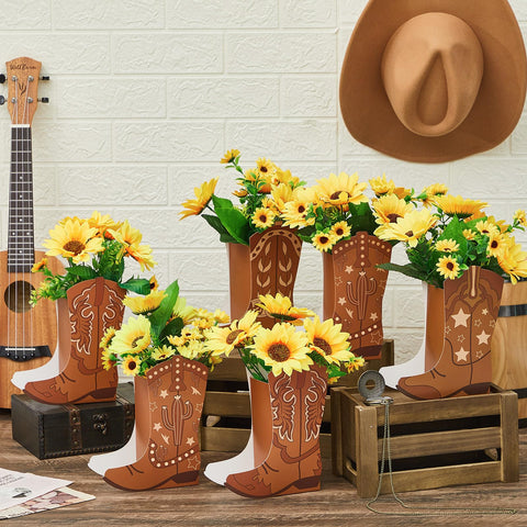 Memorywuu western boot centerpiece box 1 for elegant wedding tables.