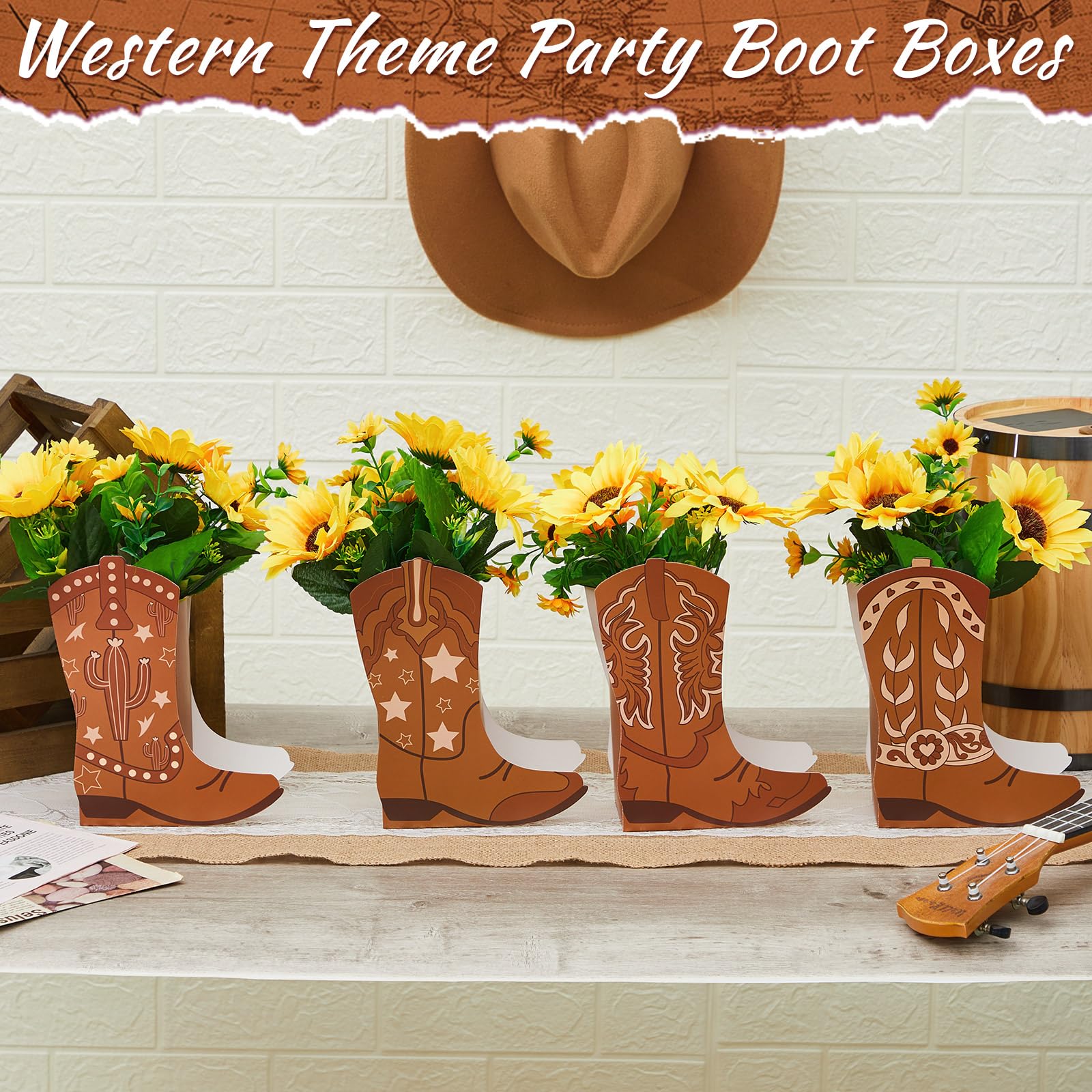 Memorywuu western boot flower box style C ideal for rodeo parties.