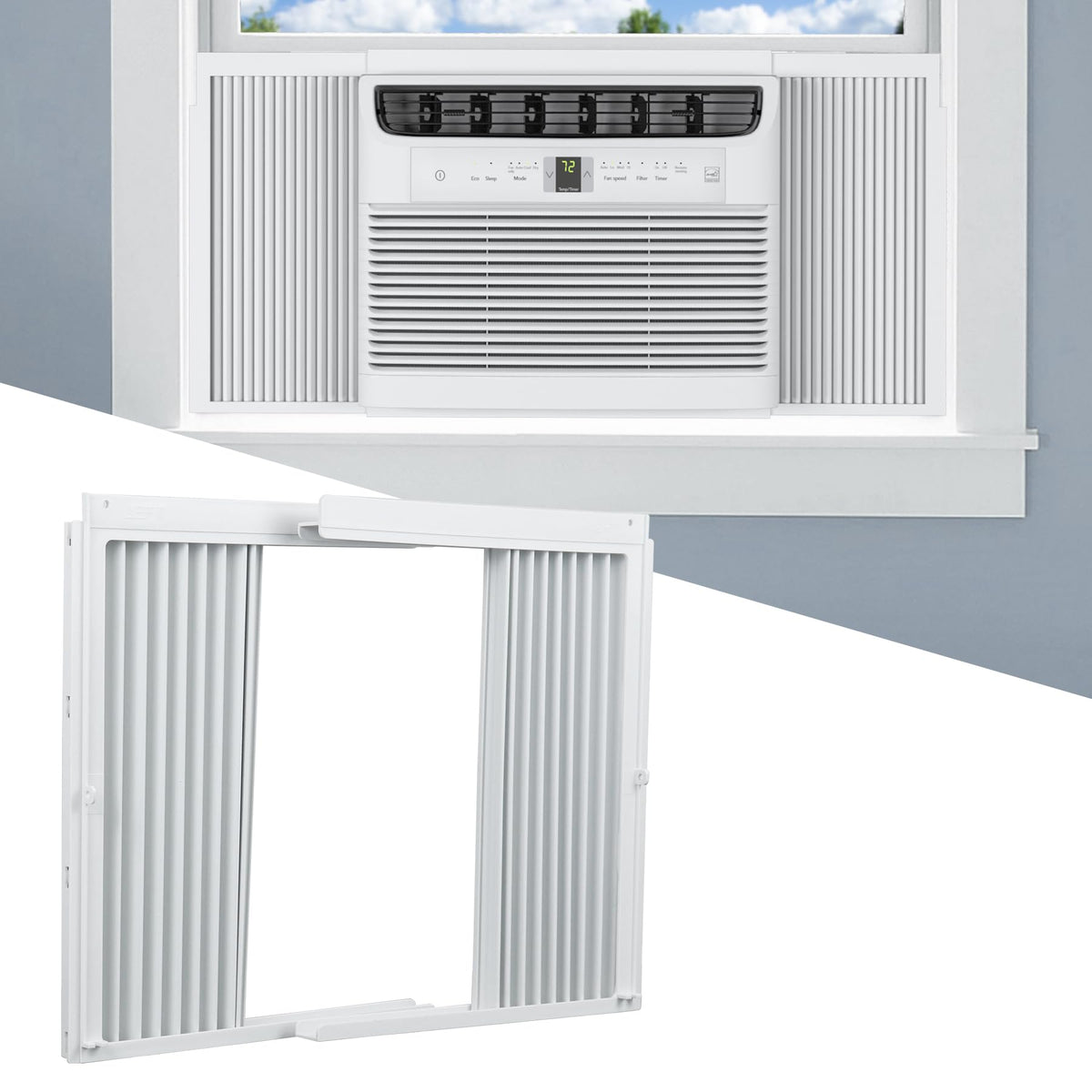 Memrita window AC side panel left frame-set improves fit for 8000 BTU units.