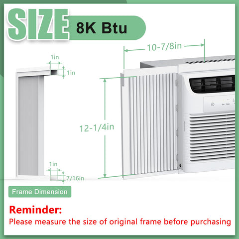 Memrita window AC side panel right frame-set enhances insulation for 8000 BTU units.