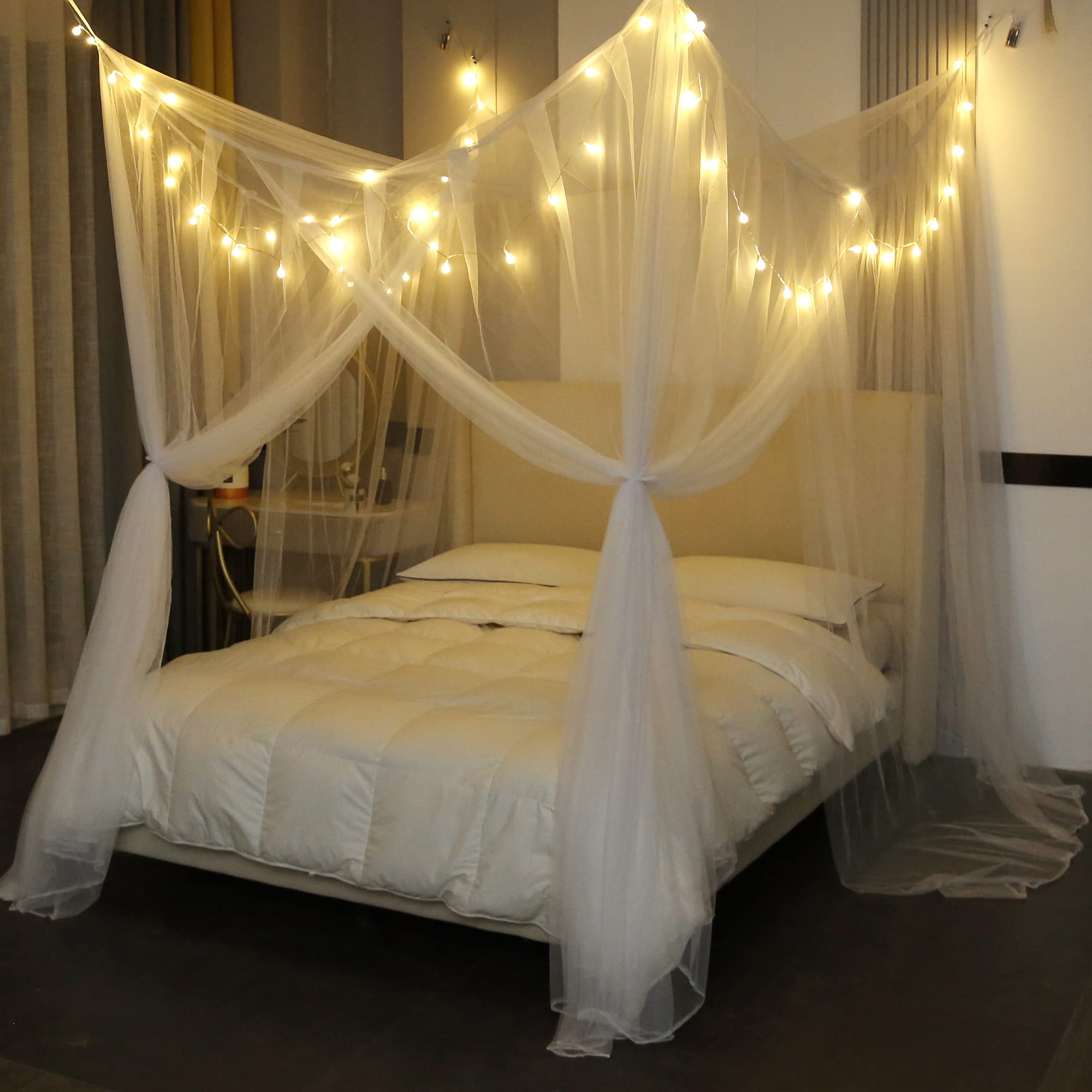 Mengersi bed canopy four corner posts showing versatile ceiling or bed-frame installation.