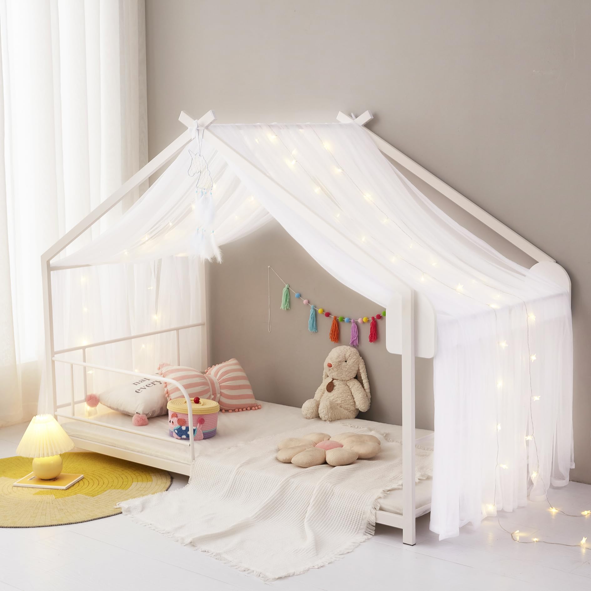 Mengersi bed canopy star light over twin bed creates cozy atmosphere