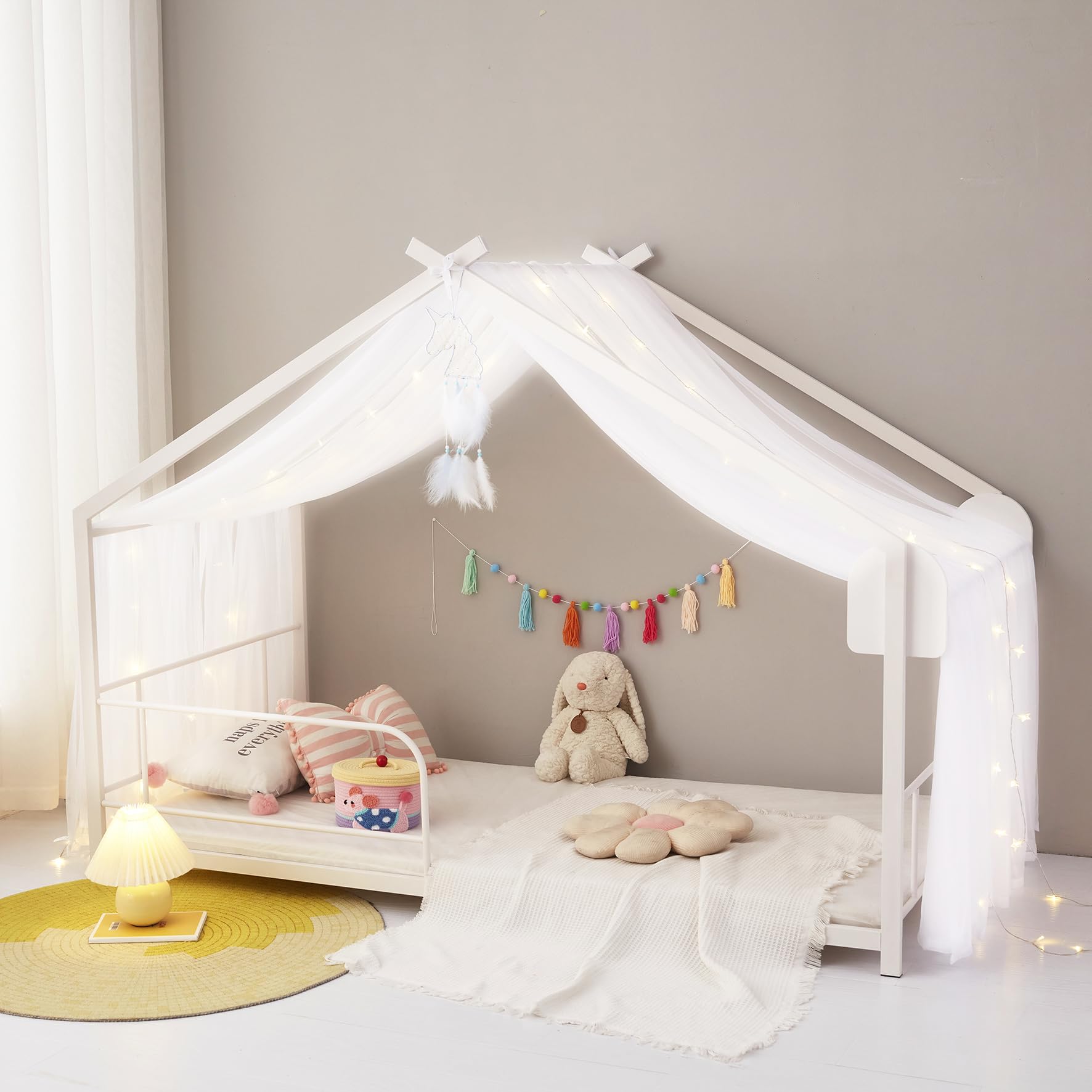 Mengersi white sheer canopy drape enhances room ambiance