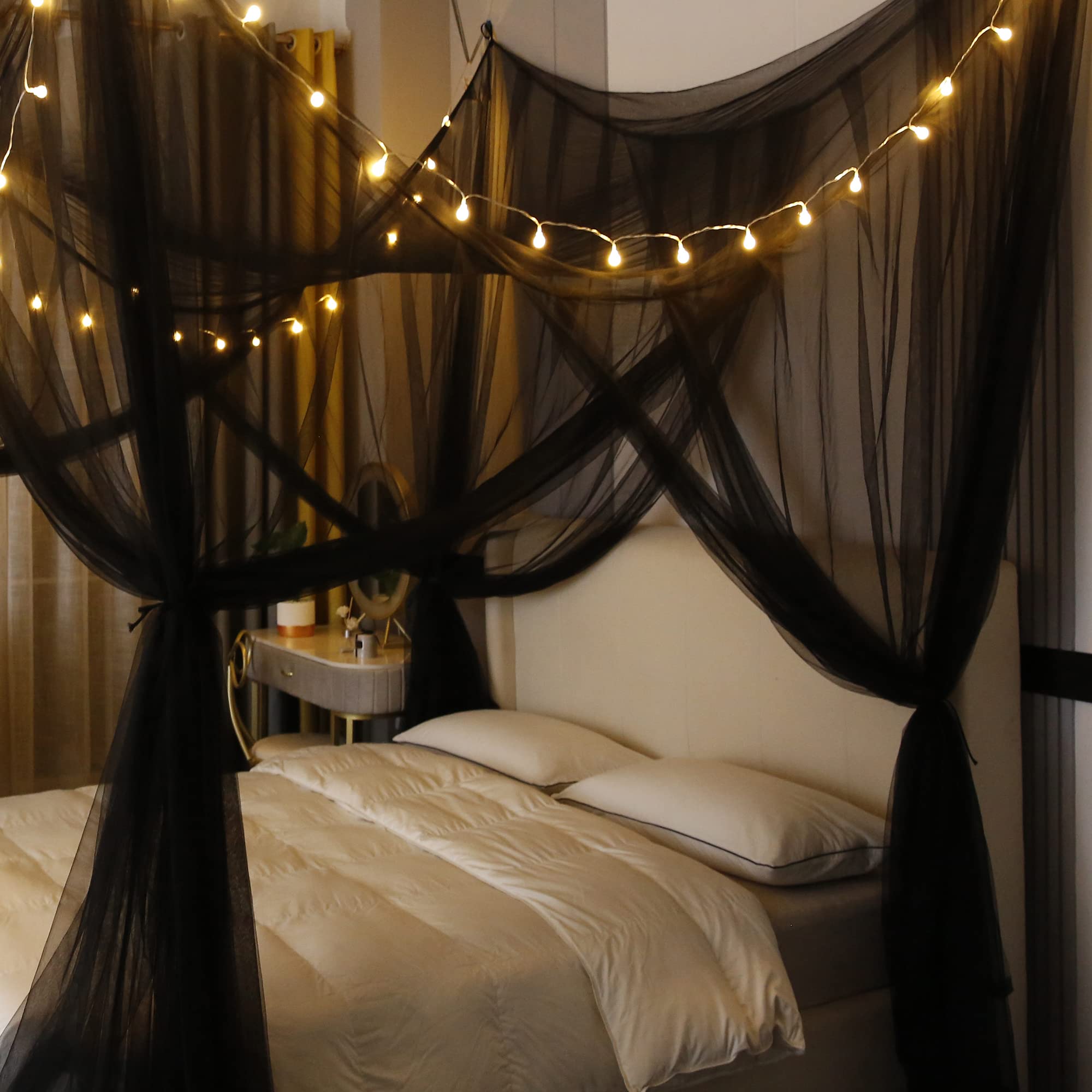 Mengersi black canopy decor adds elegance and privacy to bedrooms