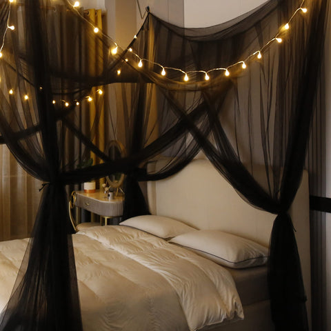Mengersi black canopy decor adds elegance and privacy to bedrooms