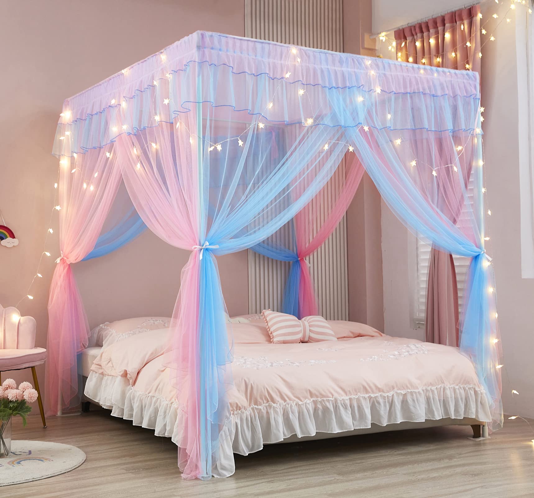 Mengersi Rainbow Canopy fabric in bright tones ready for bedroom use.