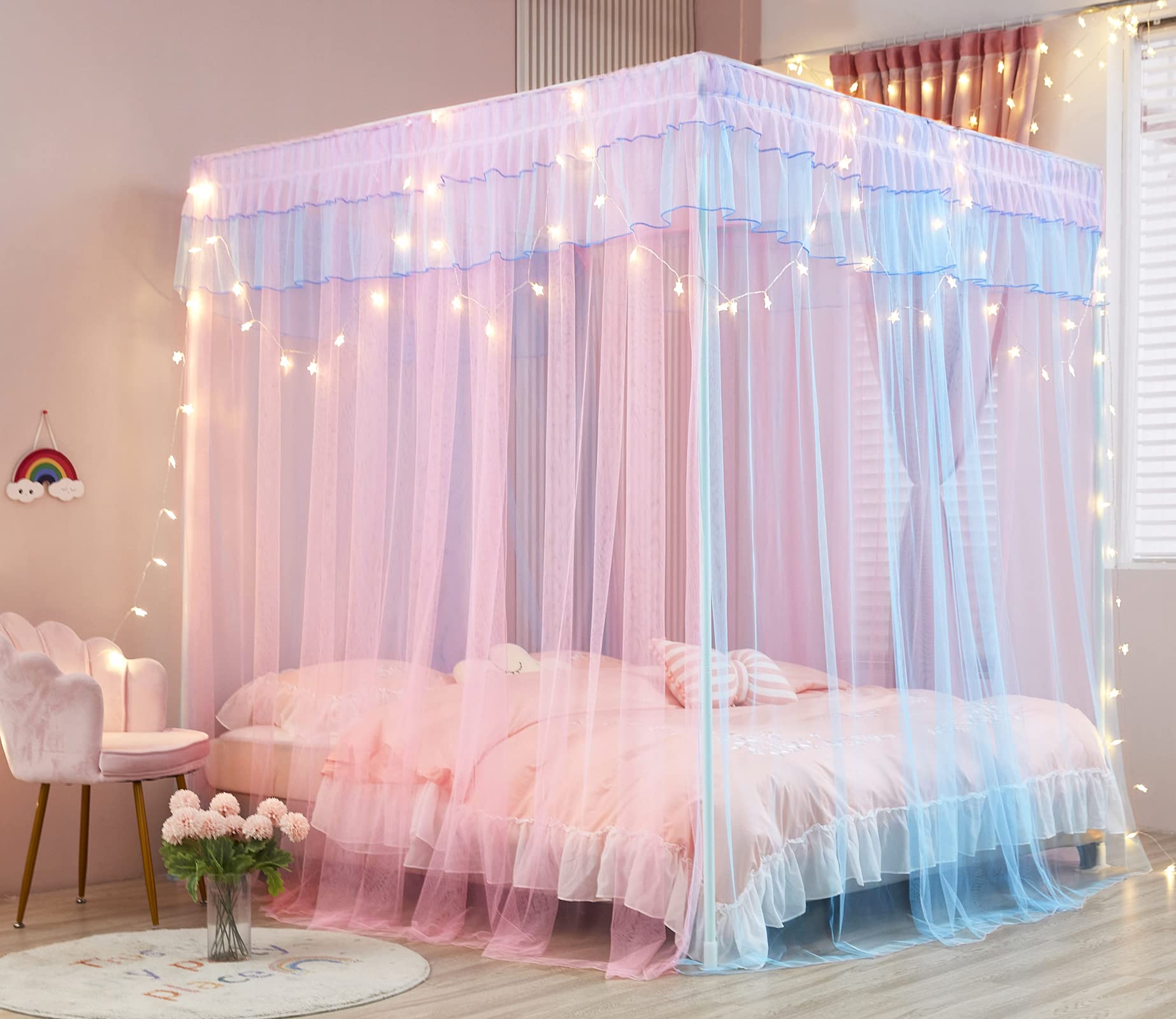 Mengersi rainbow canopy fabric detail in vibrant colors for fairy tale decor.