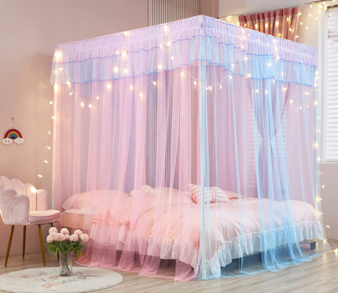 Mengersi rainbow canopy fabric detail in vibrant colors for fairy tale decor.