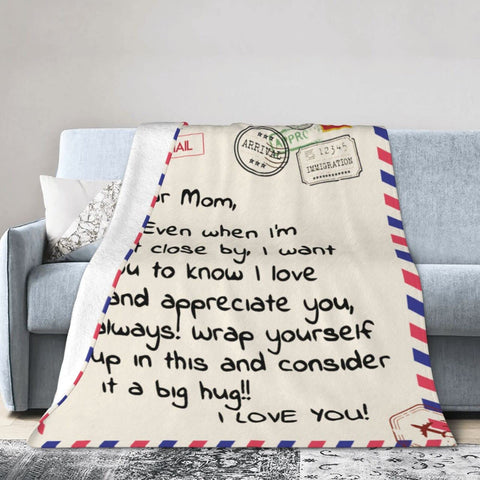 Menghao Dear Mom blanket folded for travel or camping