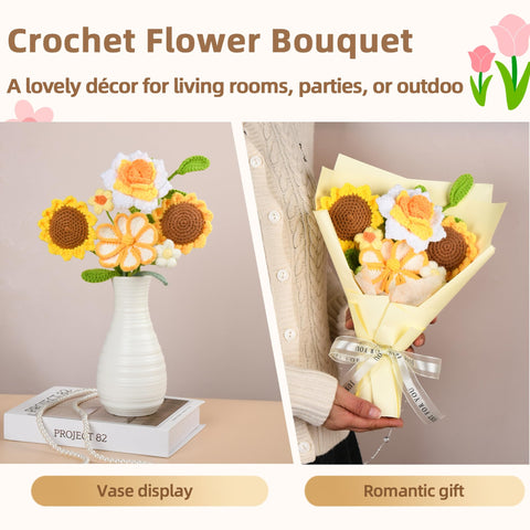 MengxFly crochet yellow rose bloom, cheerful centerpiece with durable color.