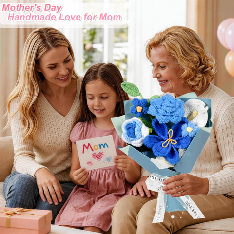 MengxFly handmade blue crochet flowers with refined stitching