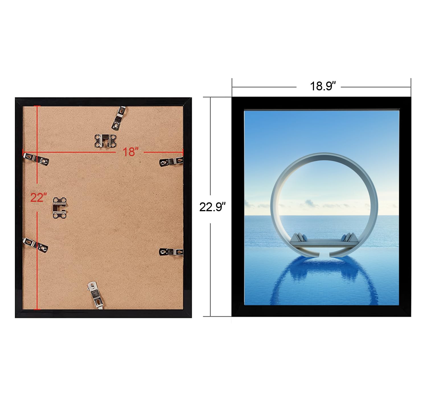 MENNTHUI 18x22 black frame back view enables quick picture swaps.