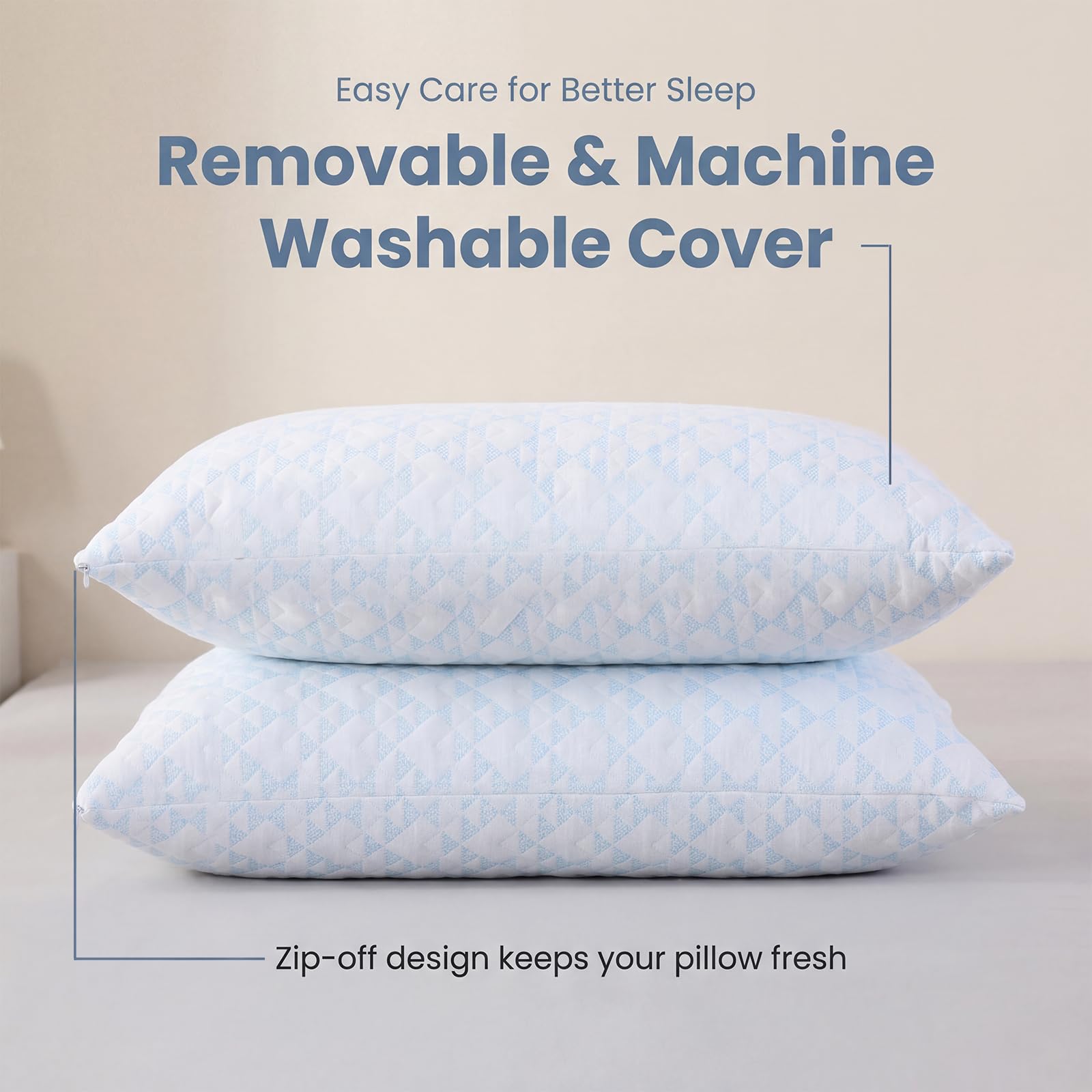 Breathable, lightweight pillow cover on Meoflaw pillow for cool sleep.