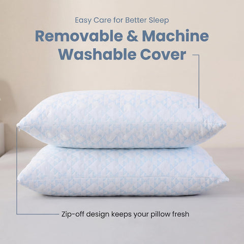 Breathable, lightweight pillow cover on Meoflaw pillow for cool sleep.