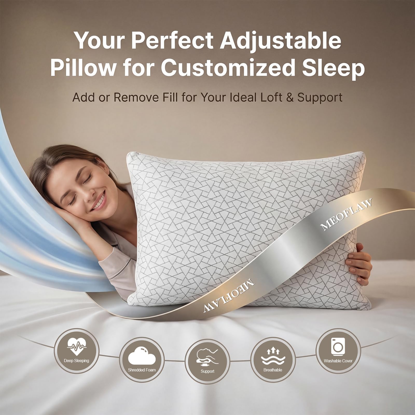 Meoflaw shredded memory foam fill provides soft yet supportive neck comfort.