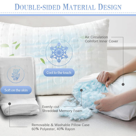 Meoflaw shredded memory foam pillow fill offers supportive, resilient loft.