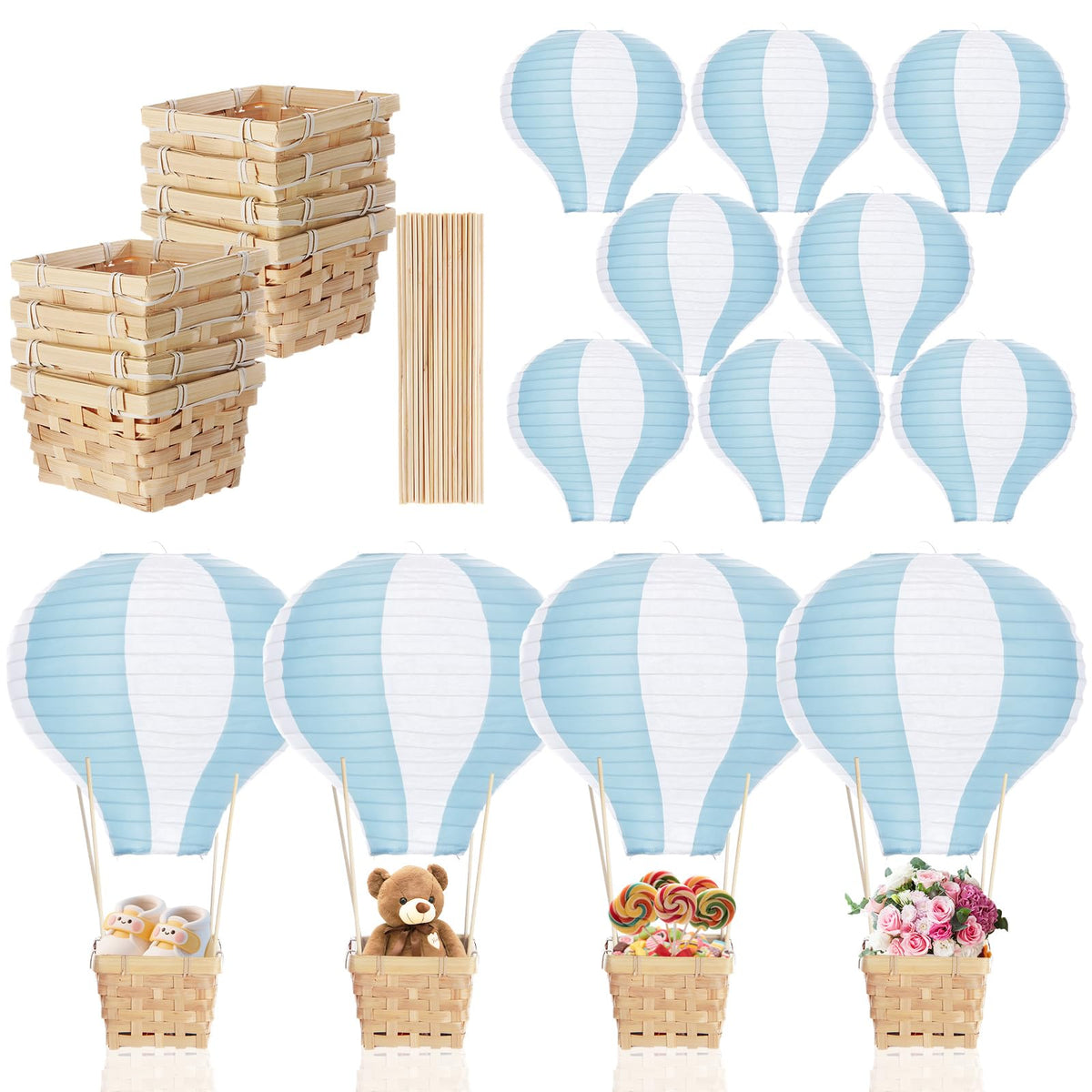 Meooeck blue paper lantern hot air balloon centerpiece for festive tables.
