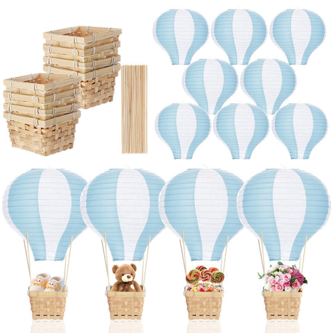 Meooeck blue paper lantern hot air balloon centerpiece for festive tables.