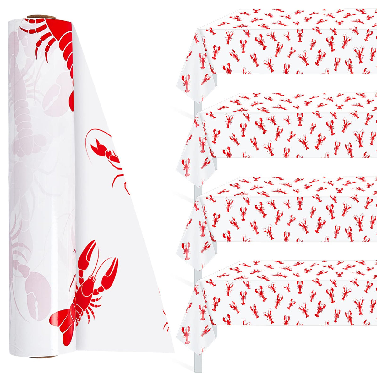 Mepase Crawfish tablecloth roll with bright white and red print for seafood parties