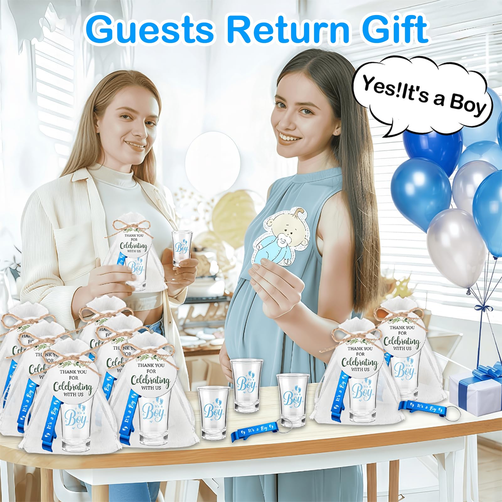 MEPIG gender reveal theme accents emphasize blue decor and message clarity.