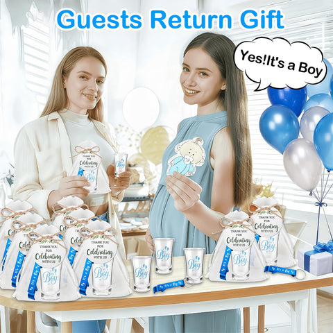 MEPIG gender reveal theme accents emphasize blue decor and message clarity.