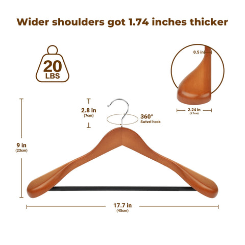 MEQUTION extra-wide wooden hanger ideal for bulky sweaters and coats.