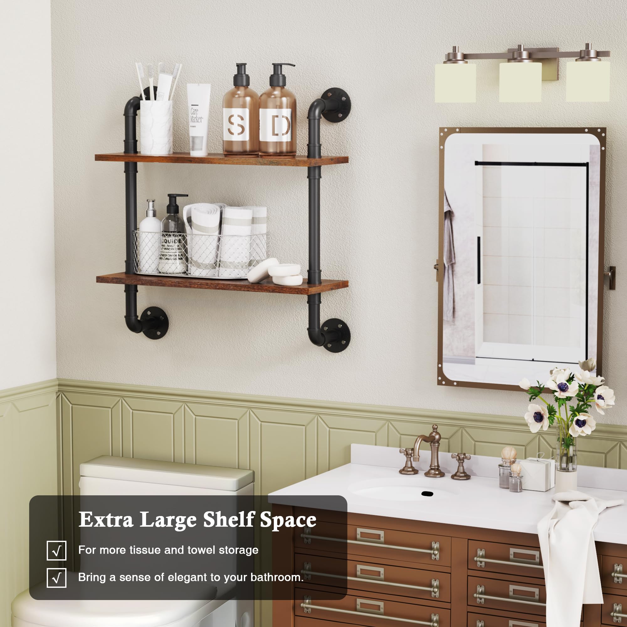Merapi bathroom to bedroom decor shelves show versatile use.