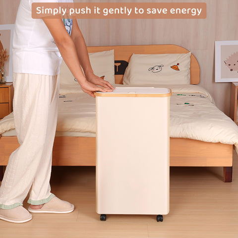 Merkisa collapsible tall cloth hamper folded for compact under-bed storage.